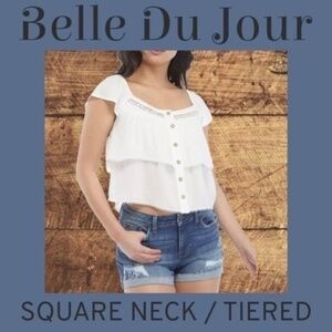 BELLE DU JUOR Jr’s Flutter Sleeve Square Neck Lightweight Breezy Tiered Top NWOT